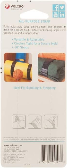 VELCRO Brand 90107 - All Purpose Straps - 18" x 1" All Purpose Strap, 2 Ct. - Black