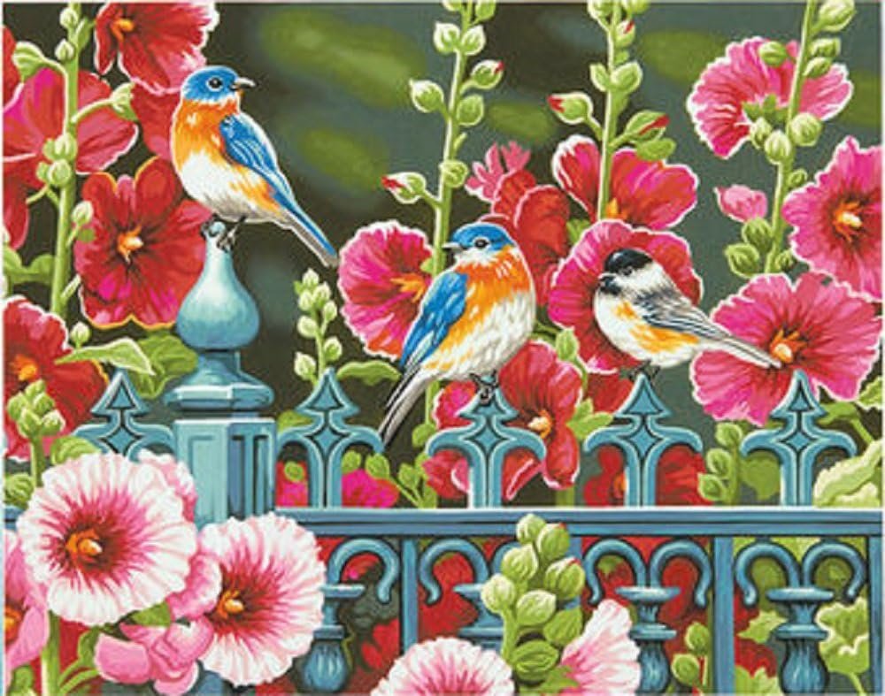 Dimensions 73-91490 Hollyhocks Gate Paint by Numbers for Adults, 14'' W x 11'' L