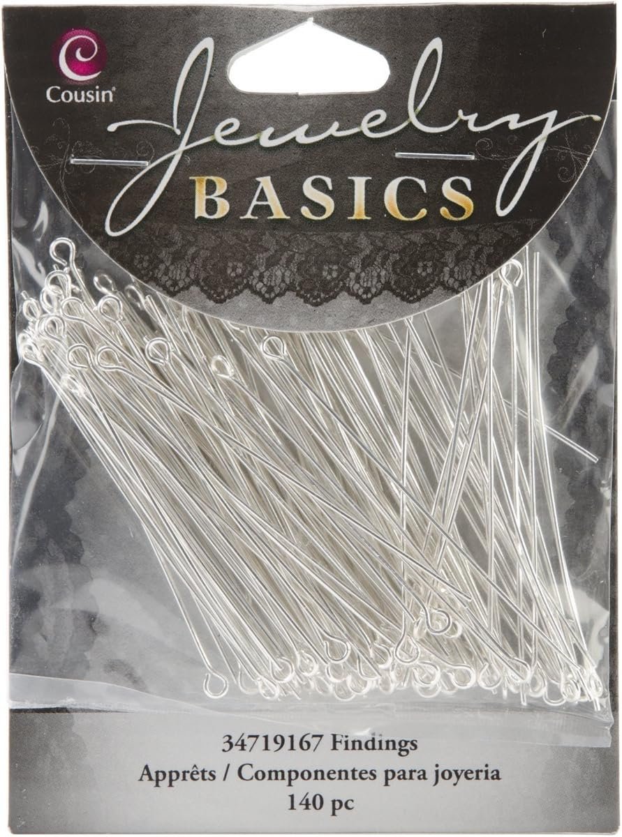 Cousin Jewelry Basics Eye Pin, Bright Silver, 140-Piece