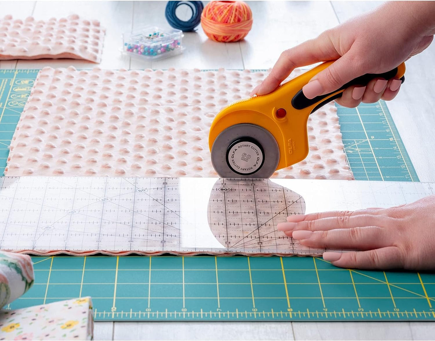 OLFA 60mm Ergonomic Rotary Cutter (RTY-3/DX) - Rotary Fabric Cutter w/Blade Cover & Squeeze Trigger for Quilting, Sewing, Crafts, Replacement Blade: OLFA RB60-1