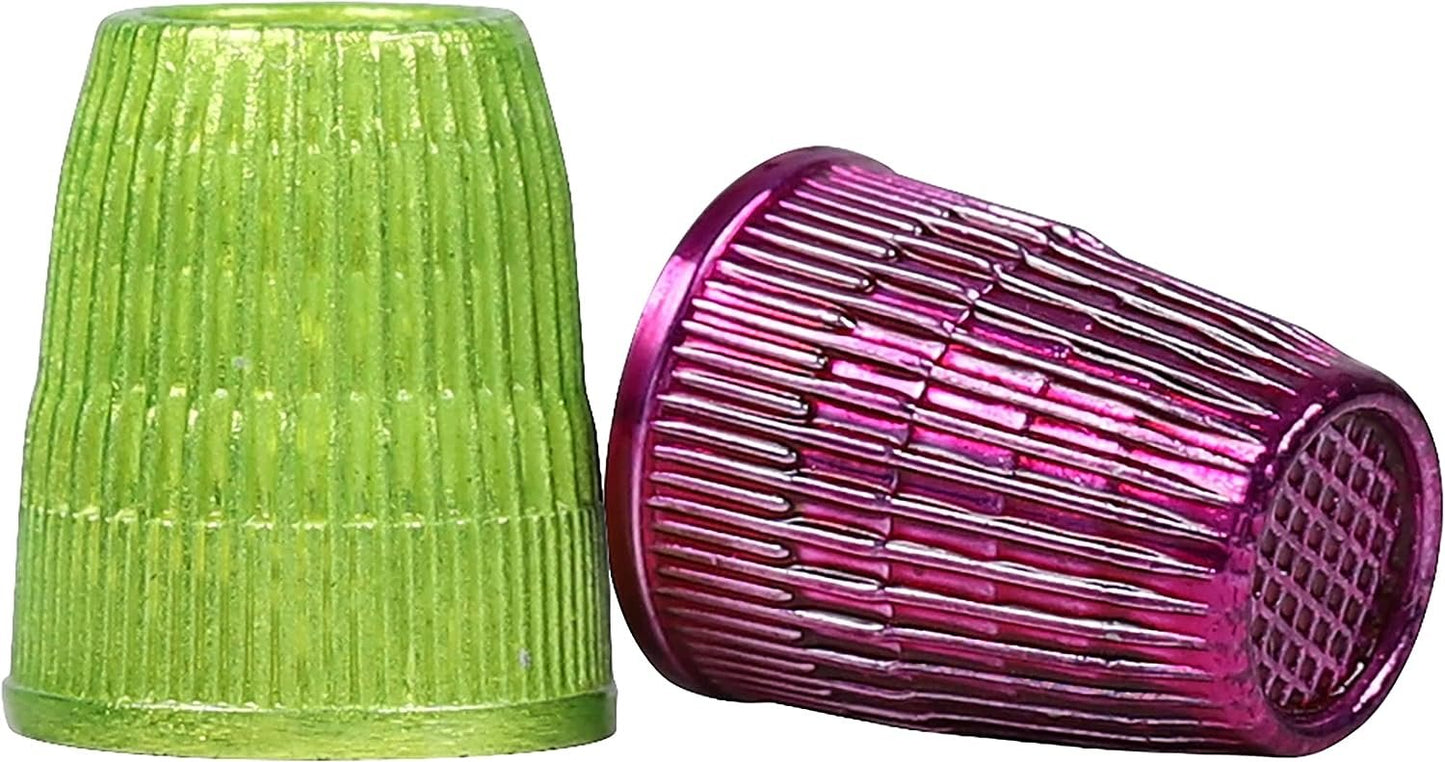 SINGER Slip Stop Thimbles, Size Small and Medium, Metallic Pink and Green - Set of 2