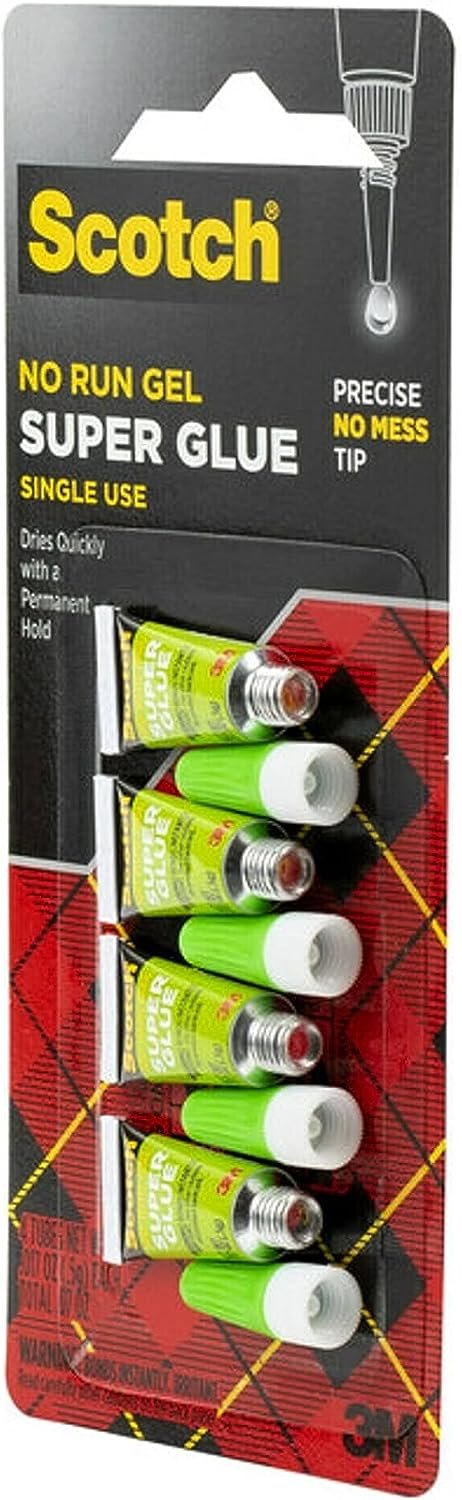 Scotch Super Glue Gel, 4-Pack of Single-Use Tubes, .017 oz each, Fast Drying, No Run Gel Formula (AD119)