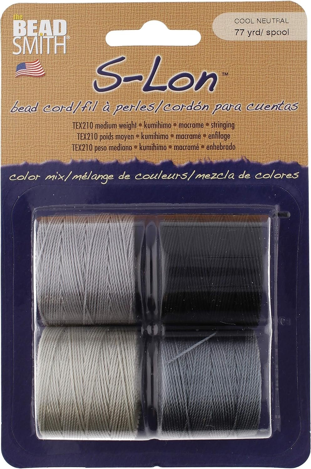 Beadsmith S-Lon Cord Multipack with 4 Spools (Cool Neutrals Mix)