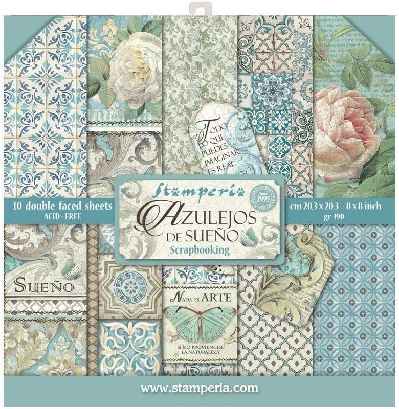 Stamperia International KFT Paper Sheets - Azulejos De Sueno, 20.3 x 20.3 (8" x 8"), Multicoloured