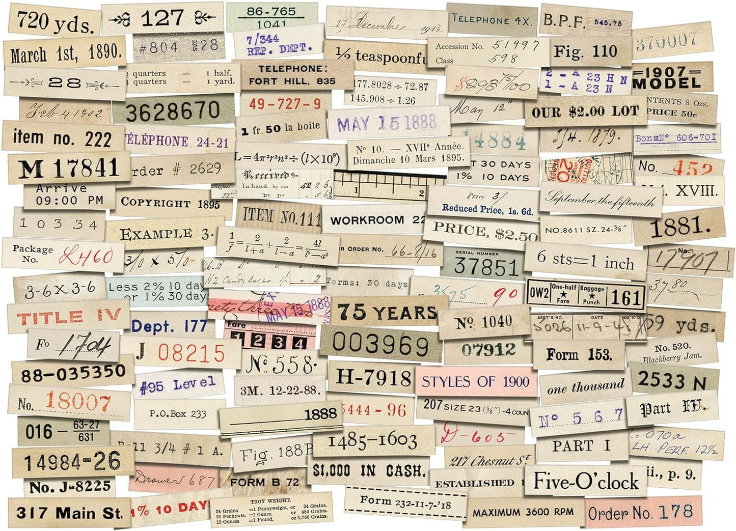 Tim Holtz Ephemera Snippets Number Strips Paper Crafts, Multi