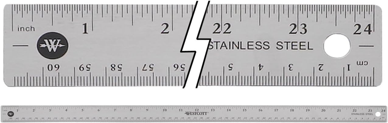 Westcott Stainless Steel Office Ruler With Non Slip Cork Base, 24"
