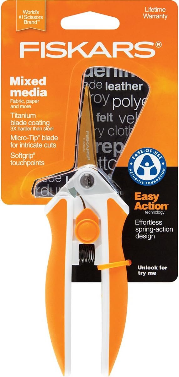 Fiskars Premier No. 8 Easy Action Sewing and Crafting Scissors - Spring Action Fabric & Craft Scissors - White