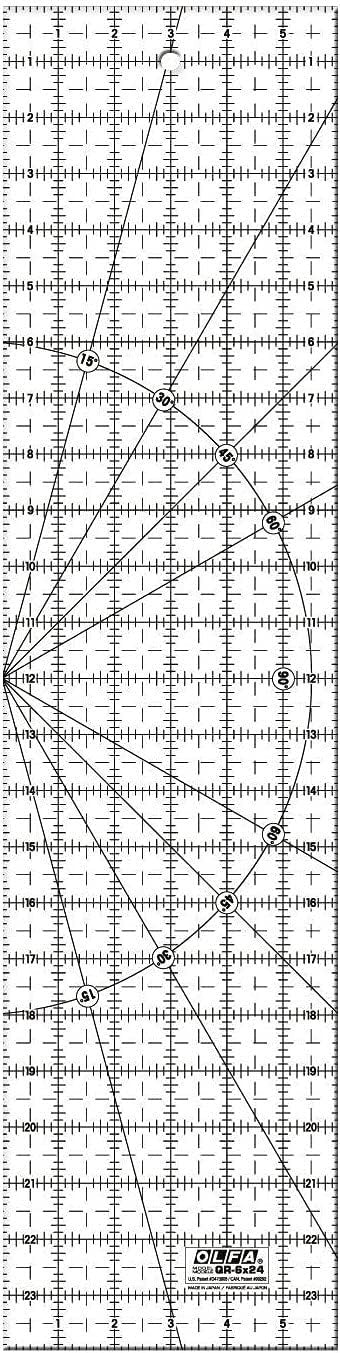 OLFA 6" x 24" Frosted Acrylic Ruler (QR-6x24) - Non Slip 6x24 Inch Acrylic Ruler with Grid & Angle Markings for Cutting Fabric, Sewing, Quilting, & Crafts
