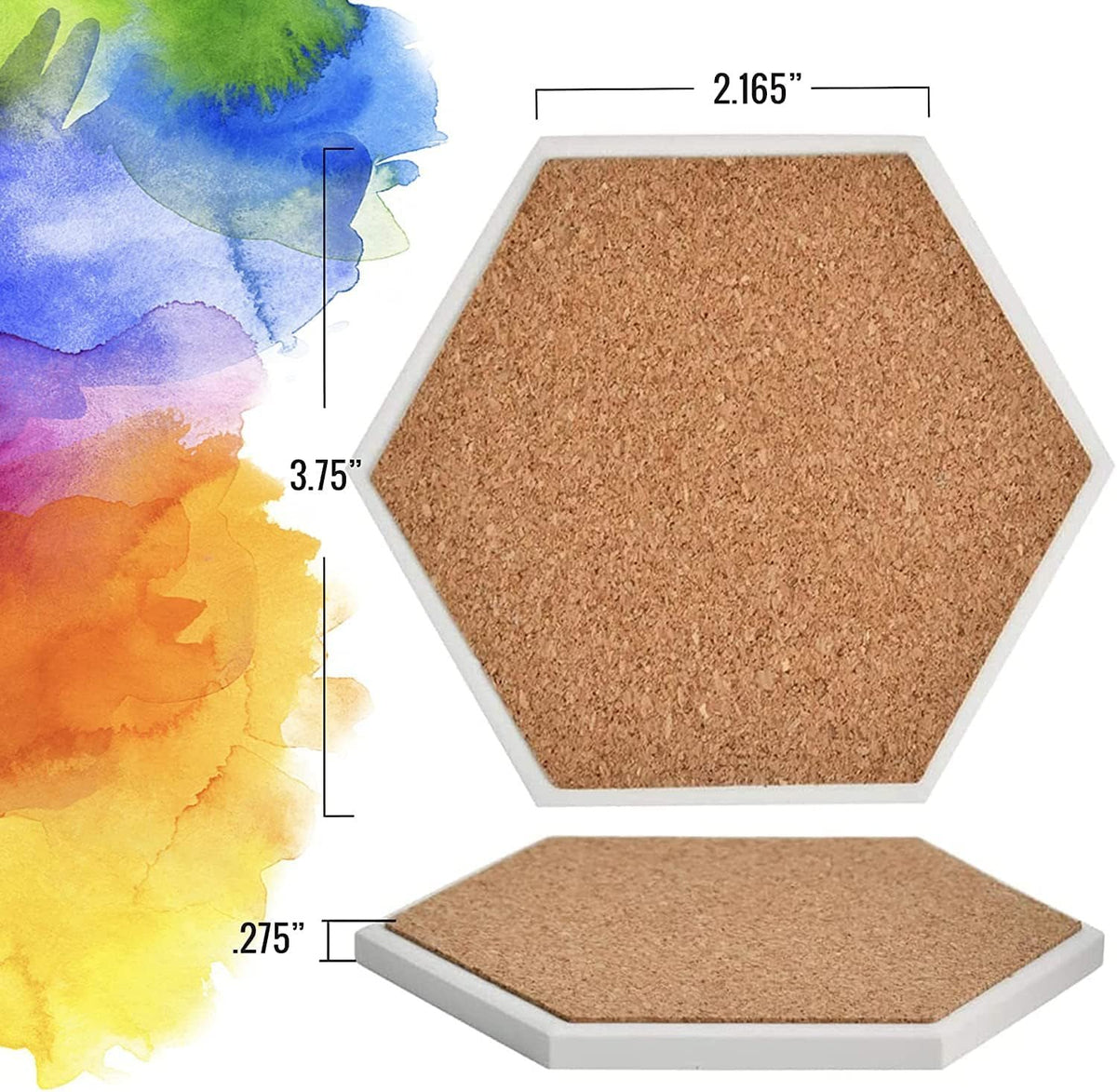 Creative Hobbies Ceramic Tiles for Crafts and Coasters - 4 Square Tiles  with Cork Backers