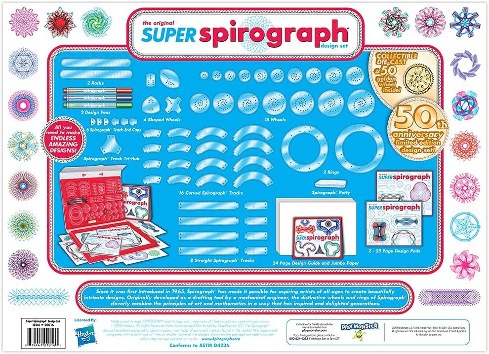 Kahootz Super Spirograph Design Set-- 50th Anniversary Edition with Twice as Many Gears -- For Ages 8+, Multi