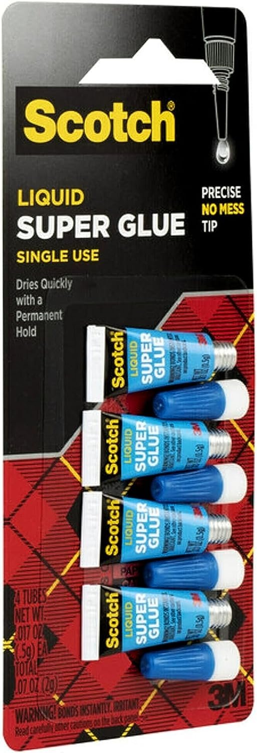 Scotch Super Glue Liquid, 4-Pack of Single-Use Tubes, .017 oz each, Fast Drying Liquid Formula (AD114)