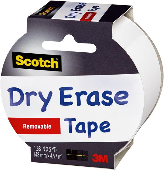 Scotch Dry Erase Tape, 1.88" x 5 Yards, 1 Roll, White (1905R-DE-WHT)