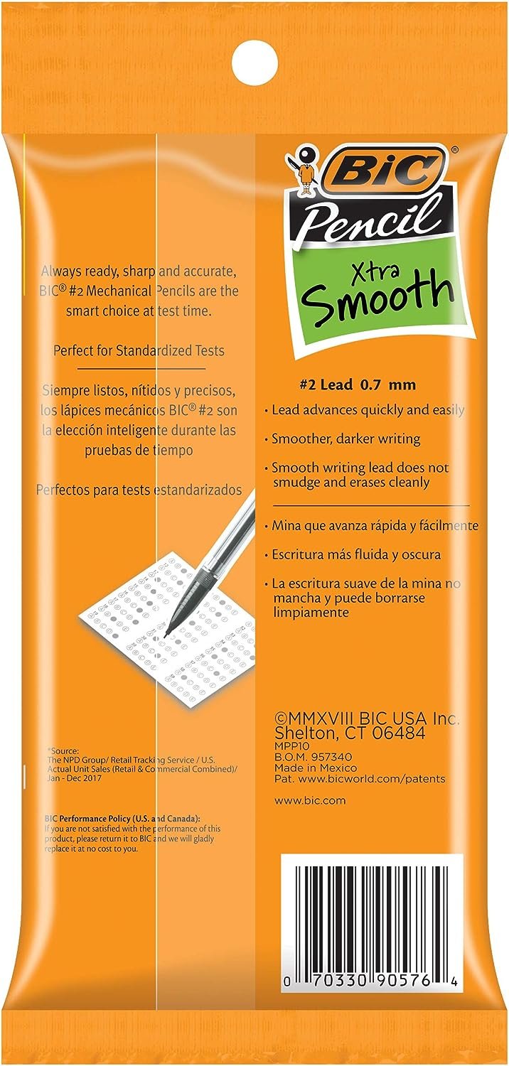BIC Xtra-Smooth Mechanical Pencils With Erasers, Medium Point (0.7mm), 10-Count Pack, Mechanical Pencils for School or Office Supplies (MPP101-BLK)