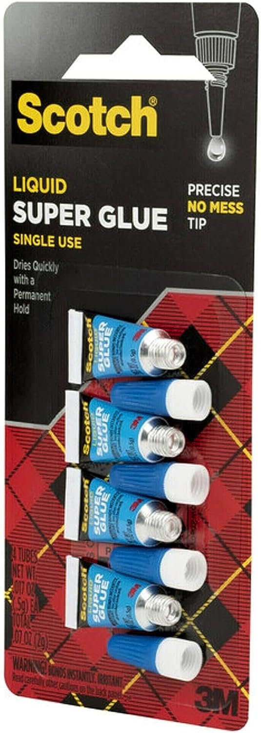 Scotch Super Glue Liquid, 4-Pack of Single-Use Tubes, .017 oz each, Fast Drying Liquid Formula (AD114)