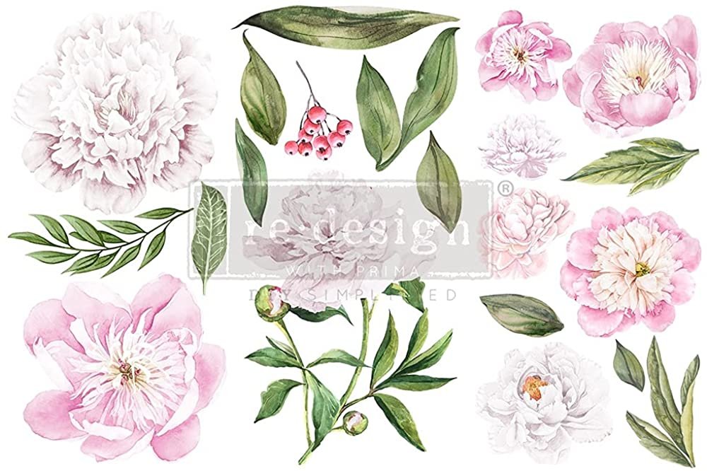 Morning Peonies Rub on Transfer 3 Sheets 6" x 12"