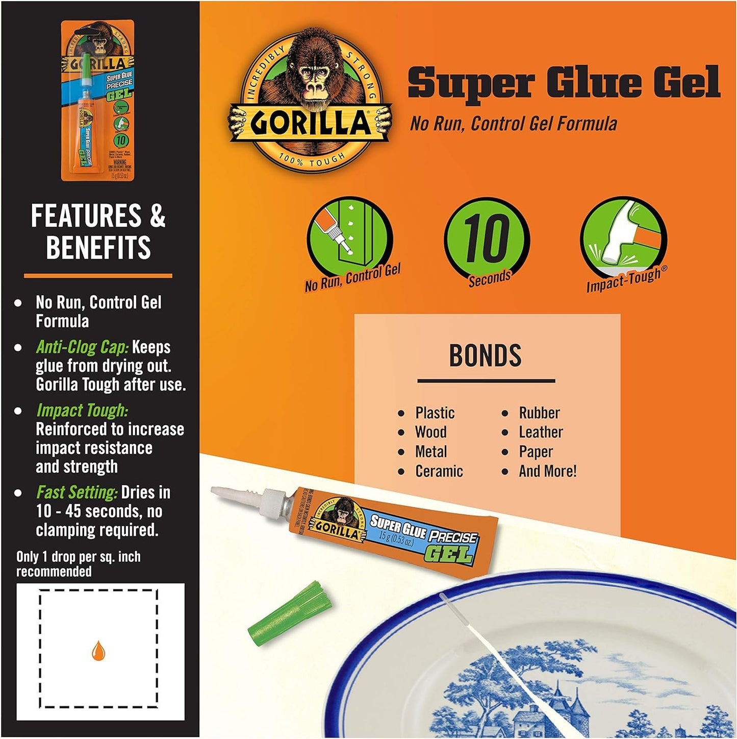 Gorilla Super Glue Precise Gel, 15 Gram, Clear, (Pack of 1)