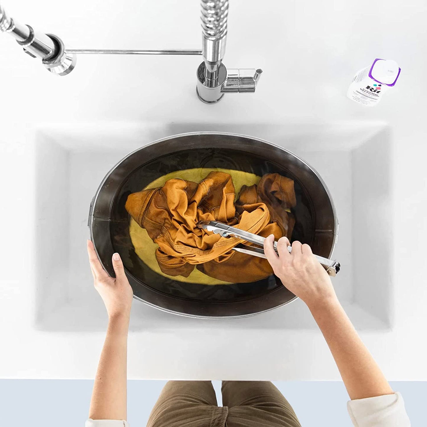 Rit Dye Liquid Camel All-Purpose Dye 8oz, Pixiss Tie Dye Accessories Bundle with Rubber Bands, Gloves, Funnel and Squeeze Bottle