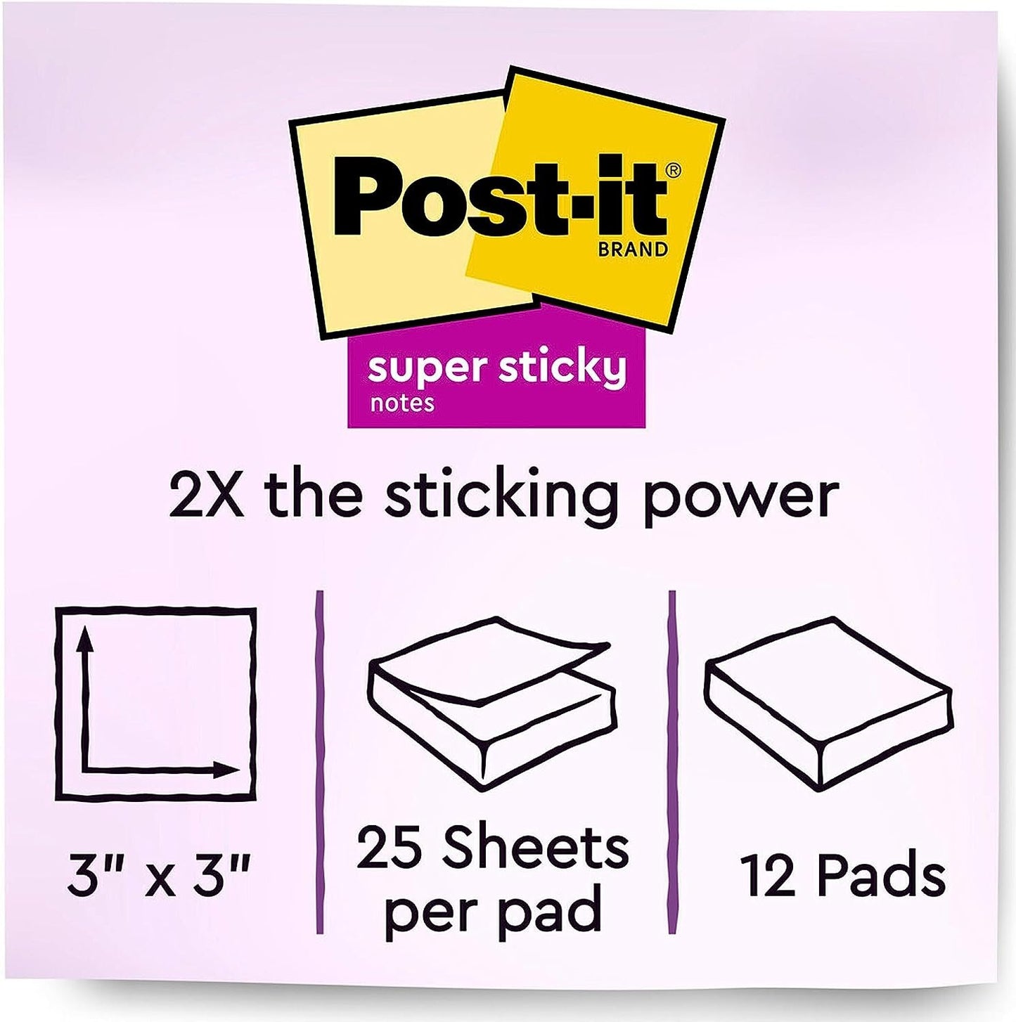 Post-it Super Sticky Full Stick Notes, 3x3 in, 12 Pads, 2x the Sticking Power, Energy Boost Collection, Bright Colors (Orange, Pink, Blue, Green), Recyclable (F330-12SSAU)