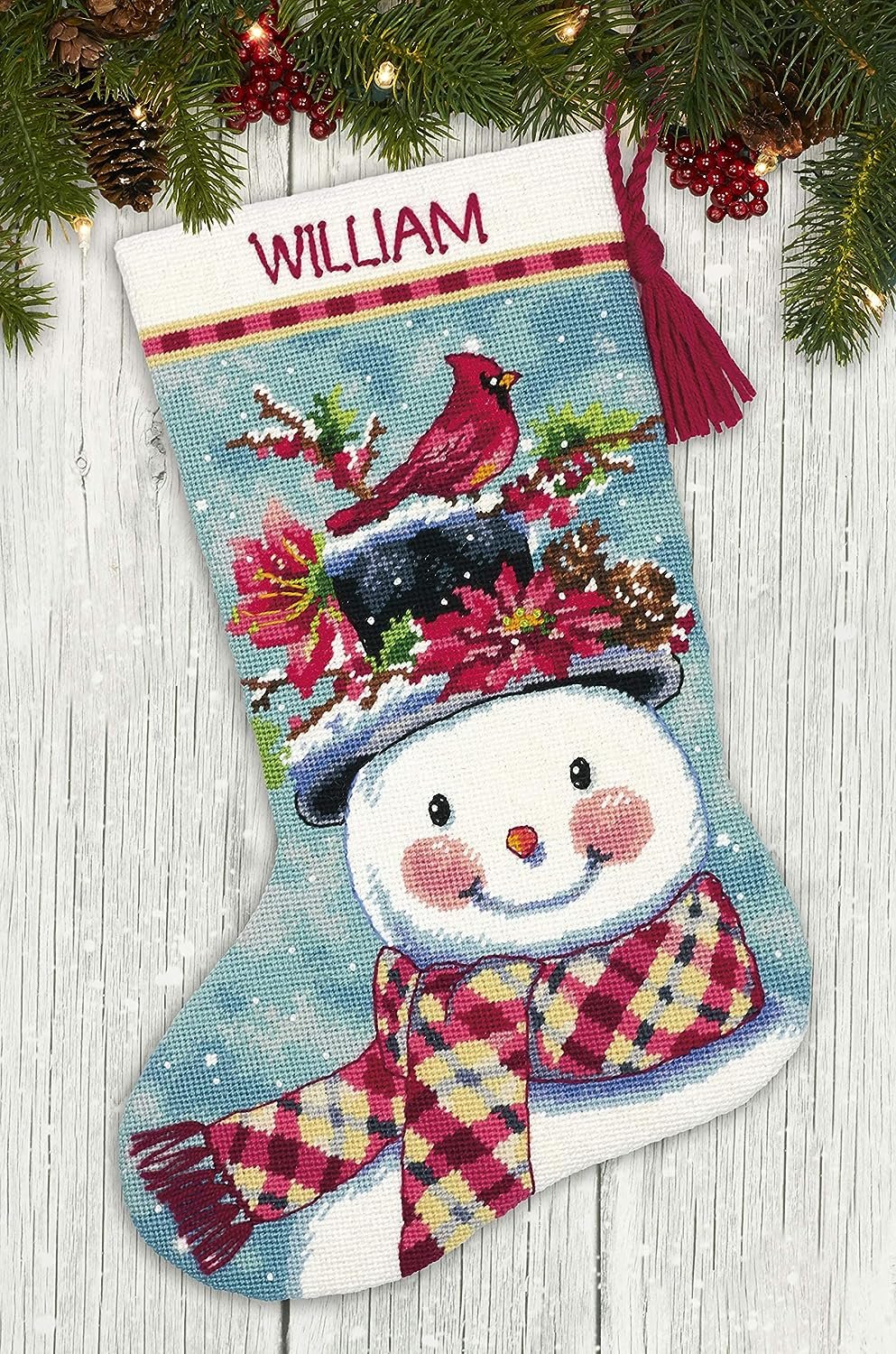 Dimensions Gold Collection Counted Cross Stitch 'Snowman Gathering' Personalized Christmas Stocking Kit, 18 Count White Aida, 16"