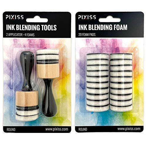 Mini Mini Ink Blending Tools, 2 Pack Round with 24 Replacement Foam Pads, 10 Stick Blending Tools for Distressing, Blending and More