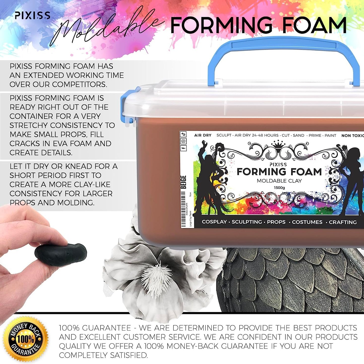Pixiss Modeling Foam Clay - Premium Foam Air Dry Clay Cosplay Foam, 1500 Gram