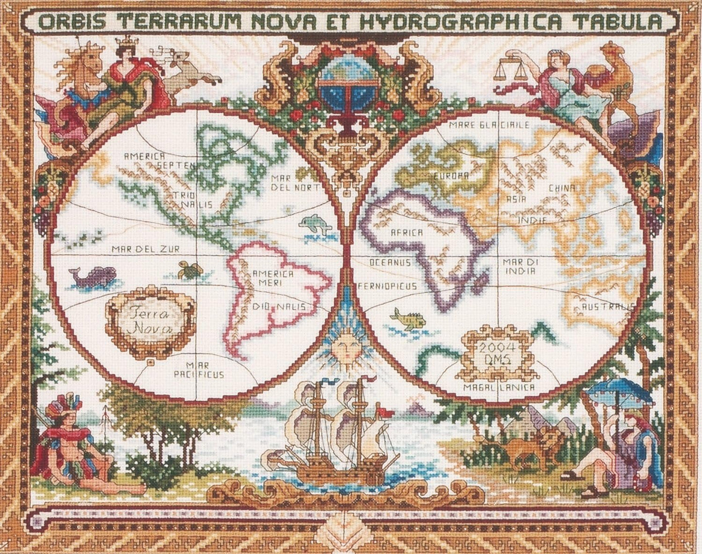 Janlynn Cross Stitch Kit, 15-Inch by 18-Inch, Olde World Map