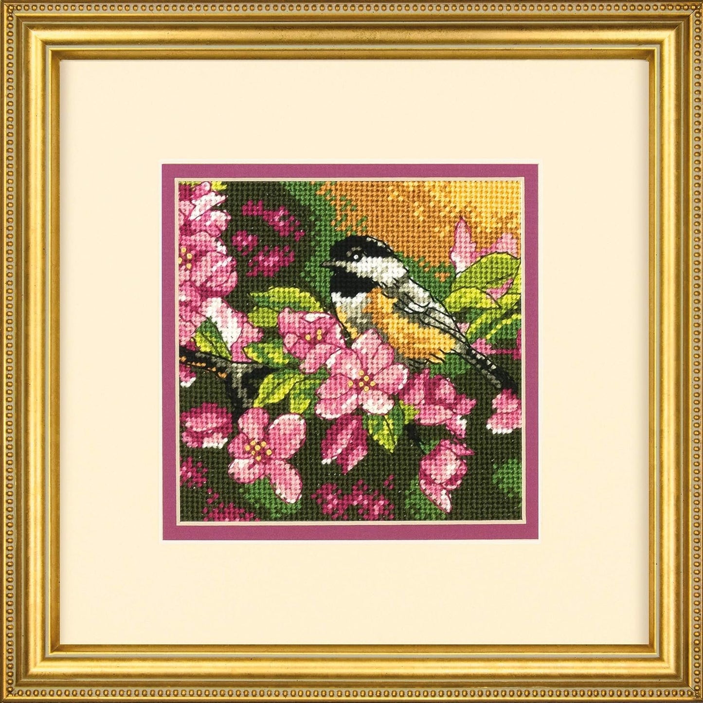 Dimensions 'Chickadee In Pink' Mini Needlepoint Kit for Beginners, 14 Mesh Canvas, 5'' x 5''