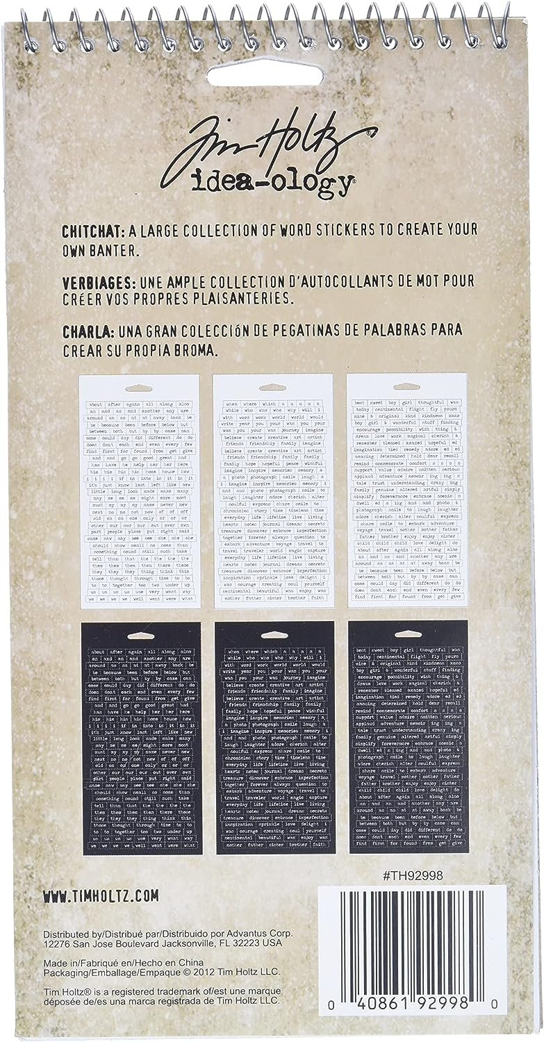 Chitchat Word Stickers by Tim Holtz Idea-ology, Black and White Matte Cardstock, 1088 Stickers, TH92998, 1/8"