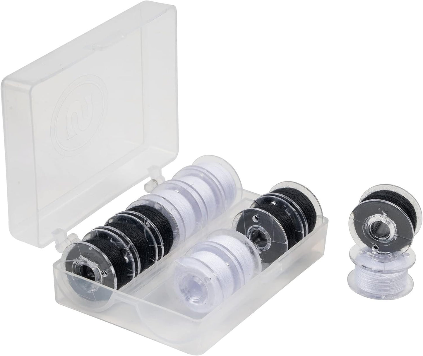 SINGER Class 15J Threaded Bobbins in Case, 12-Count, Black & White