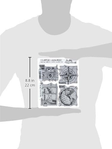 Stampers Anonymous Tim Holtz Cling Rubber Stamp Set, 7 by 8.5-Inch, Travel Blueprint