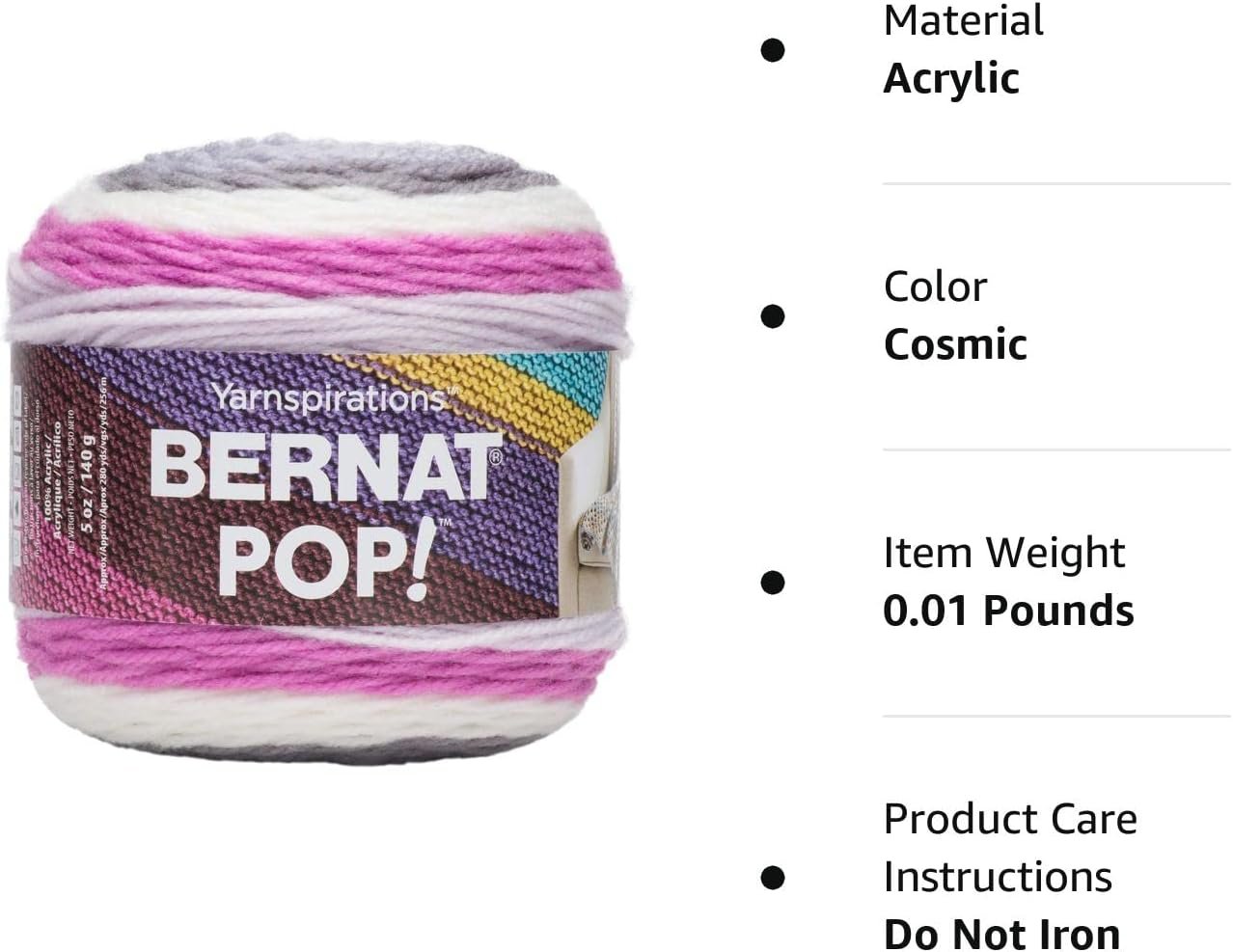 Bernat POP!, 5oz, Guage 4 Medium, 100% Acrylic, Cosmic