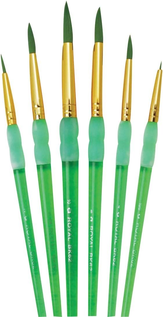 Royal Brush Big Kids Choice Deluxe Round Synthetic Paint Brush Set, Assorted Size, Green, Set of 6
