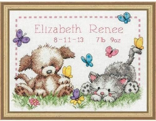 DIMENSIONS 70-73883 Pet Friends Birth Record, Counted Cross Stitch , White