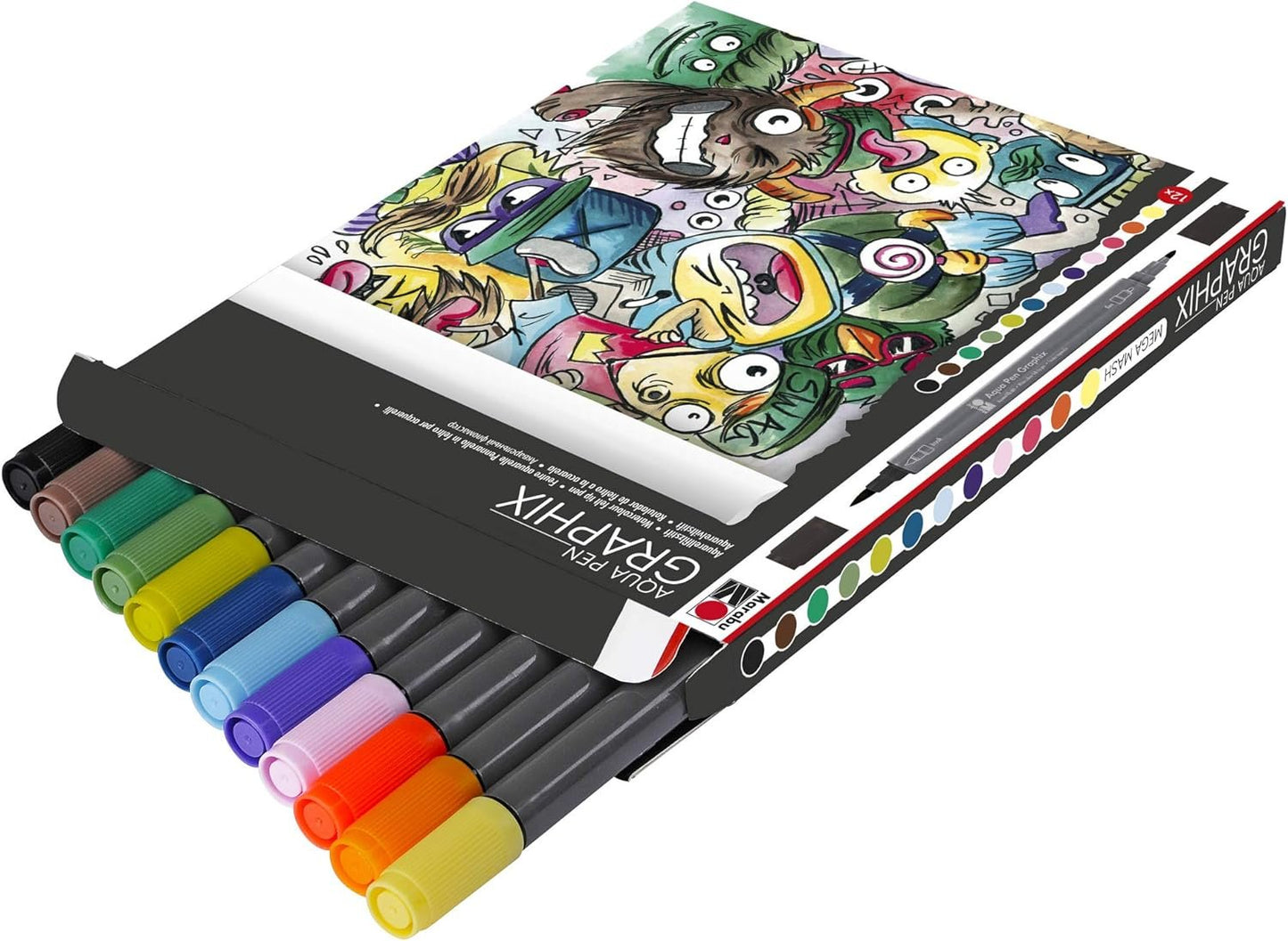 Marabu Watercolor Brush Pens - 12 Colors Watercolor Pens, Dual Tip with Flexible Brush - Professional Watercolor Markers for Coloring, Painting, and Drawing