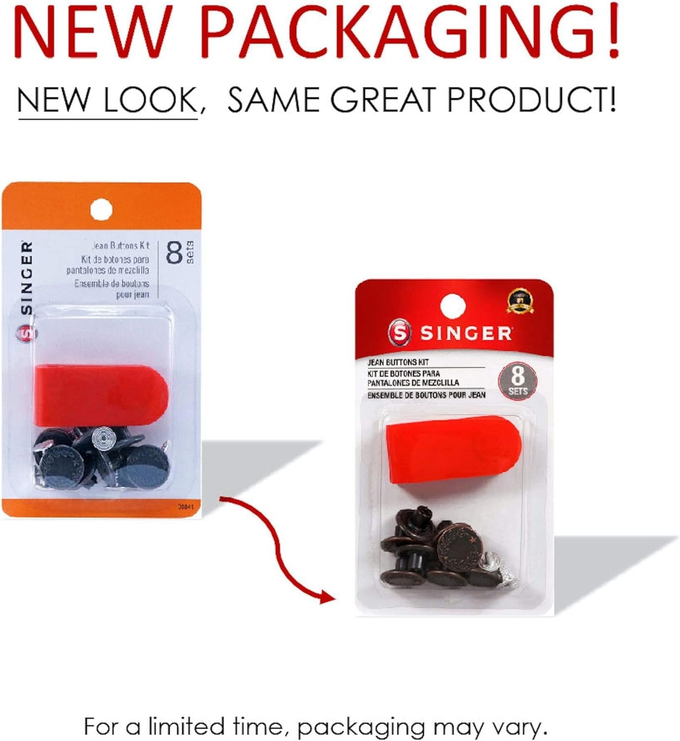SINGER 00841 Jean Buttons Kit, 8 Sets with Tool Blue