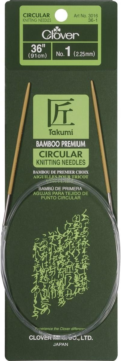 Clover Bamboo Circular Knitting Needles, No. 1 (2.25 mm), 36" Length, None