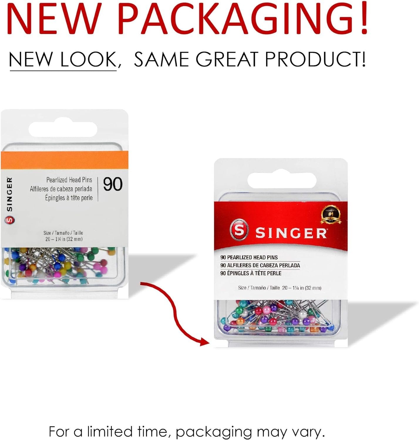SINGER 00358 Pearlized Head Straight Pins, Size 20, 90-Count