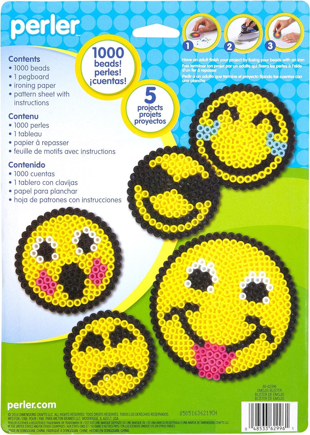 Perler Beads Smiley Face Emoji Fused Bead Kit, 1003pcs, 5 Projects