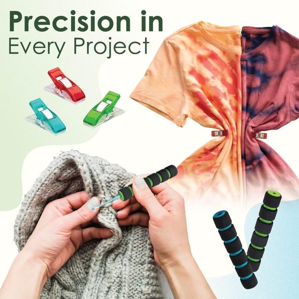 Susan Bates Cushion Crochet Hook Grips and Pixiss Fabric Clips (20) - Soft Ergonomic Crochet Hook Grip Set for Reducing Hand Strain and Crafters or Crochet Artists with Arthritis