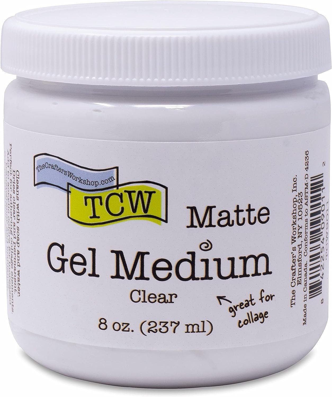 The Crafters Workshop Gel Medium, Additive for Paint, Adhesive for Canvas, Paper, or Wood, Transparent Finish for Acrylics, Matte Gel Medium, 8-oz, Matte