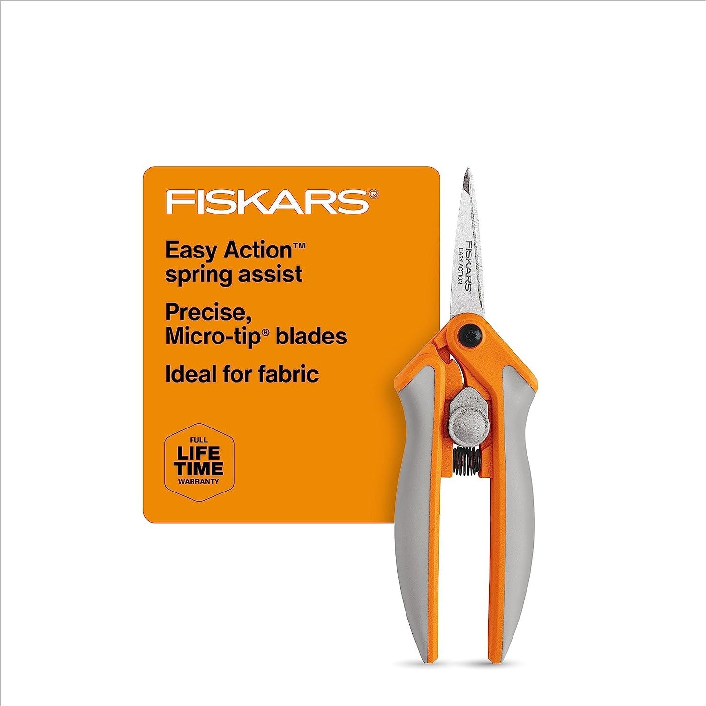 Fiskars Premier No. 8 Easy Action Sewing and Crafting Scissors - Spring Action Fabric & Craft Scissors - White