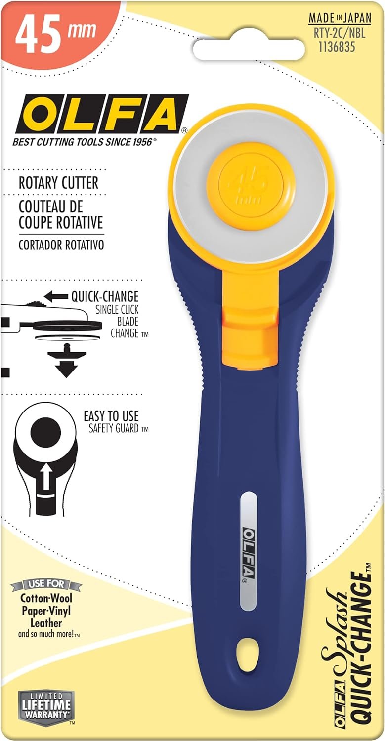 OLFA 45mm Quick-Change Rotary Cutter (RTY-2C/NBL) - Rotary Fabric Cutter w/ Blade Cover for Crafts, Sewing, Quilting, Replacement Blade: OLFA RB45-1 (Navy)