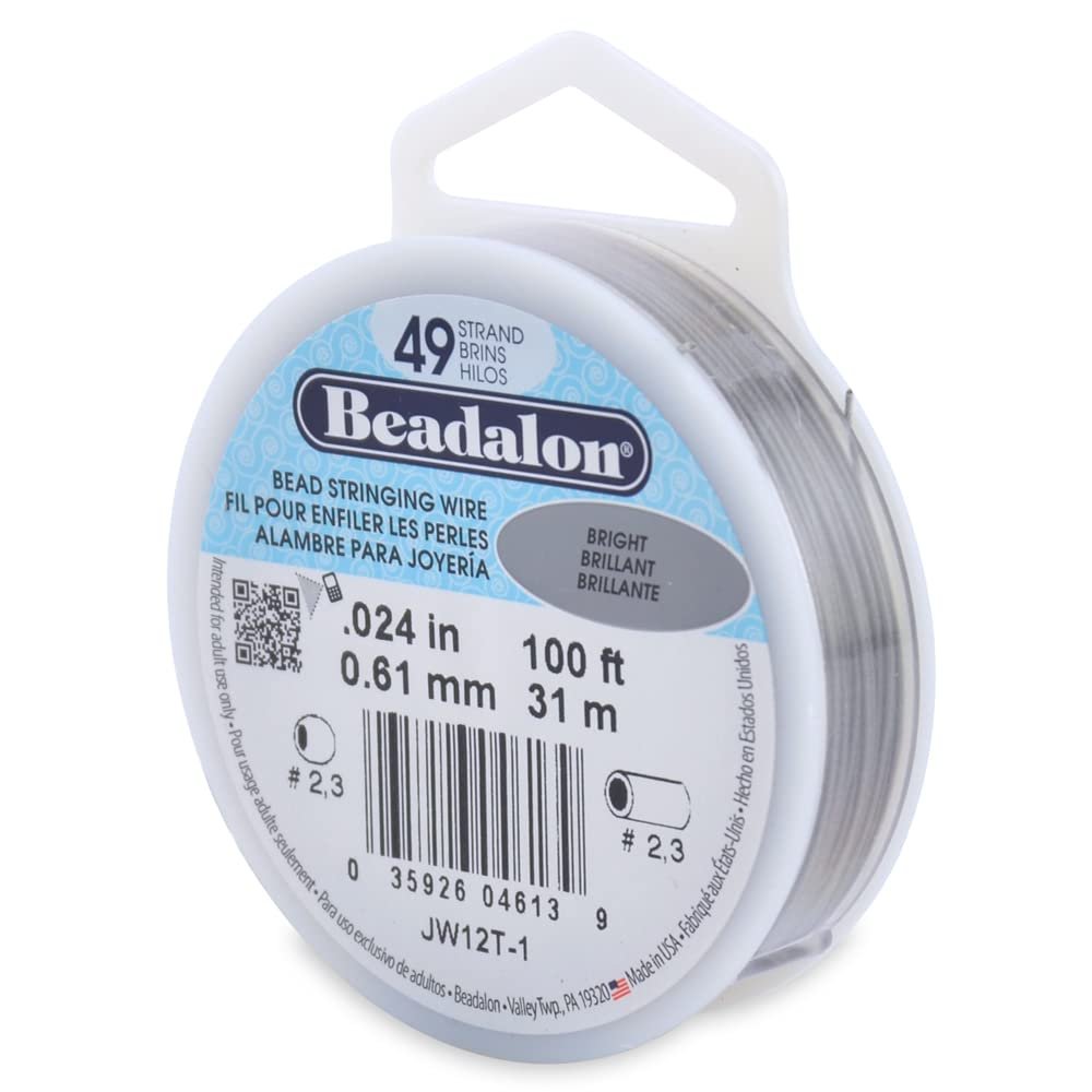 Beadalon 49 Strand Stainless Steel Bead Stringing Wire, 024 in / 0.61 mm, Bright, 100 ft / 31 m