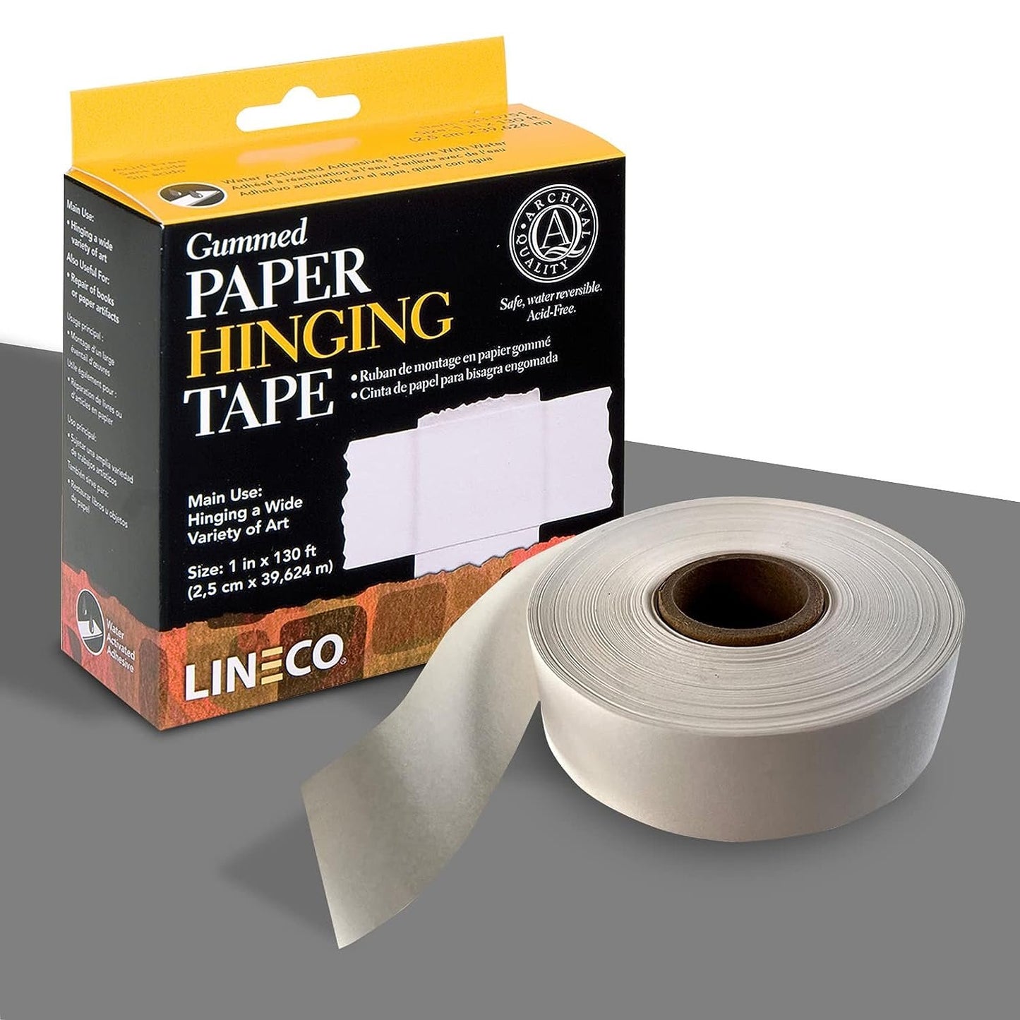 Lineco, Gummed Paper Hinging Tape, 1''x130 Feet. Water-Activated Acid-Free, Neutral PH