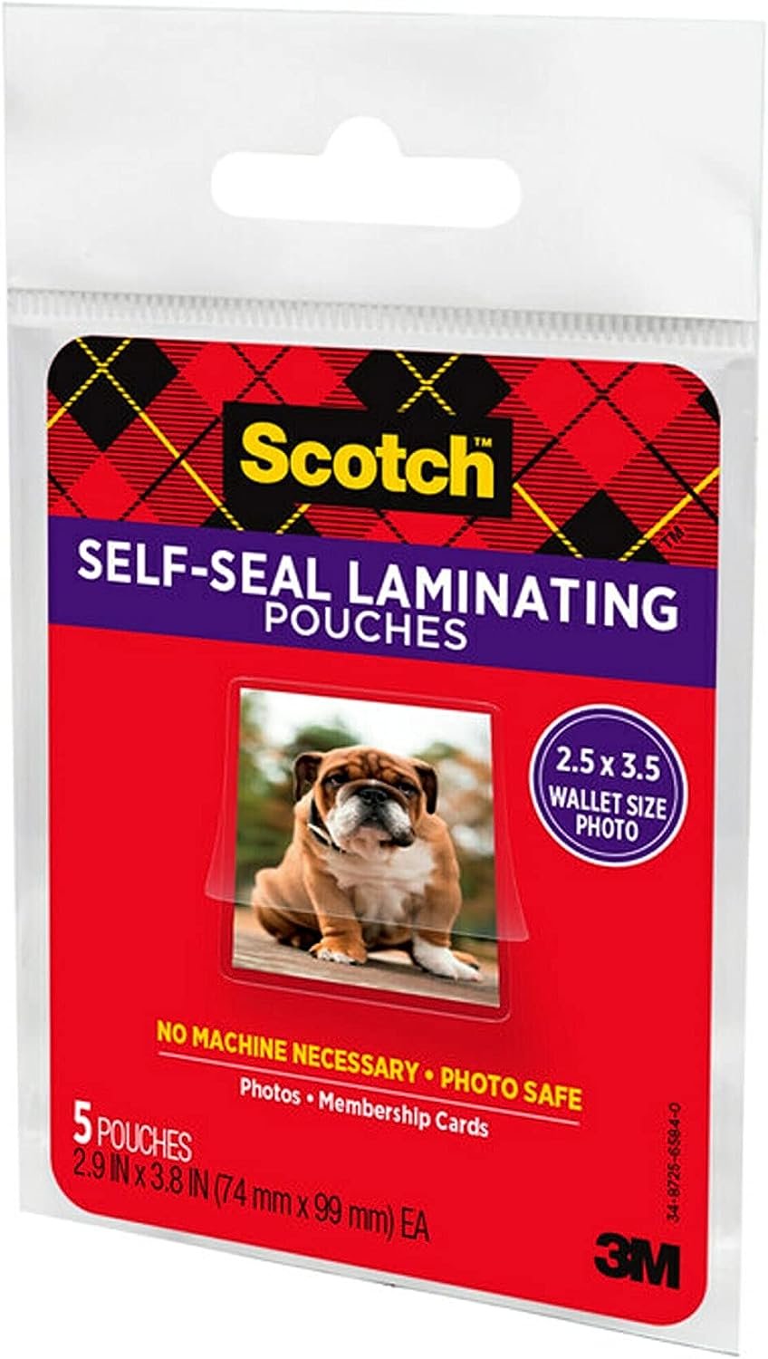 Scotch(R) Self-Sealing Laminating Pouches , Gloss Finish, 2 1/2 Inches x 3 1/2 Inches (PL903G)
