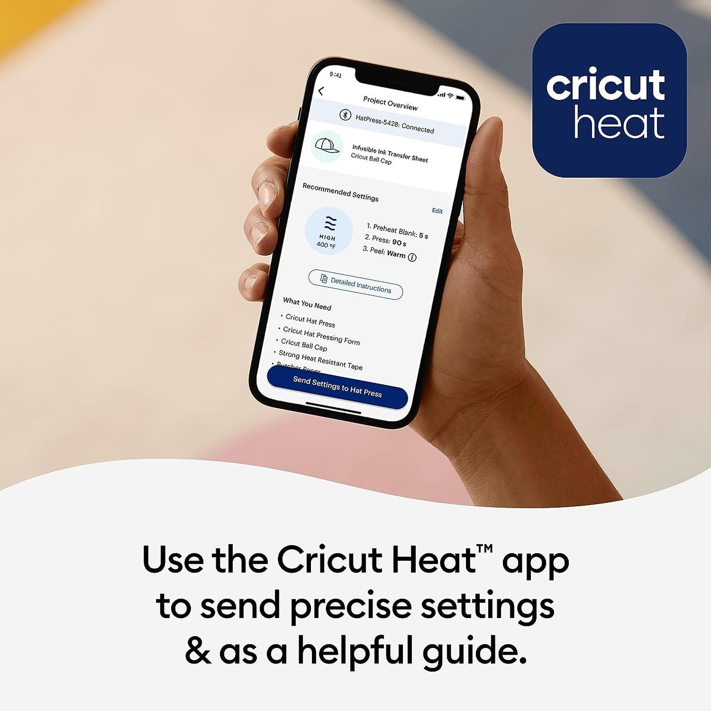 Cricut Hat Press Smart Heat Press Machine for Hats with Built-in Bluetooth, Connects to Cricut Heat App, Curved, Ceramic-Coated Heat Plate, Easy Temperature Control with Safety Base & Auto-Off Feature