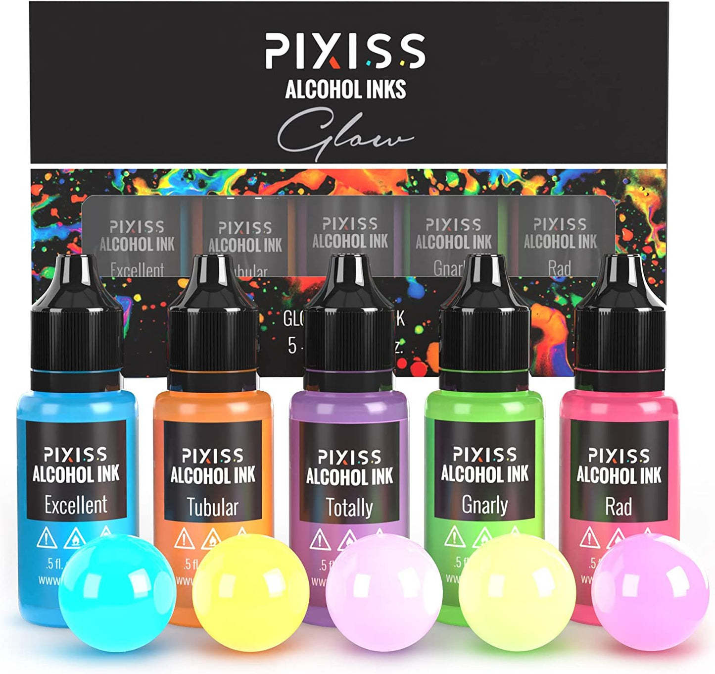 PIXISS Alcohol Ink Set of 5 - Glow In The Dark