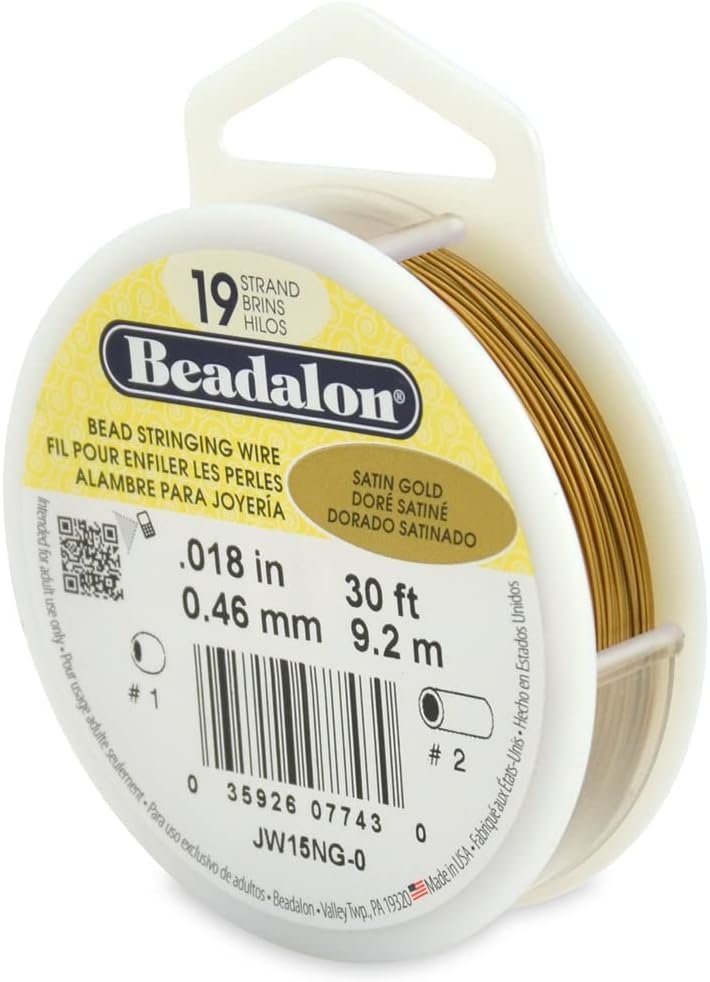 Beadalon 19-Strand Bead Stringing Wire, 0.018-Inch, Satin Gold, 30-Feet