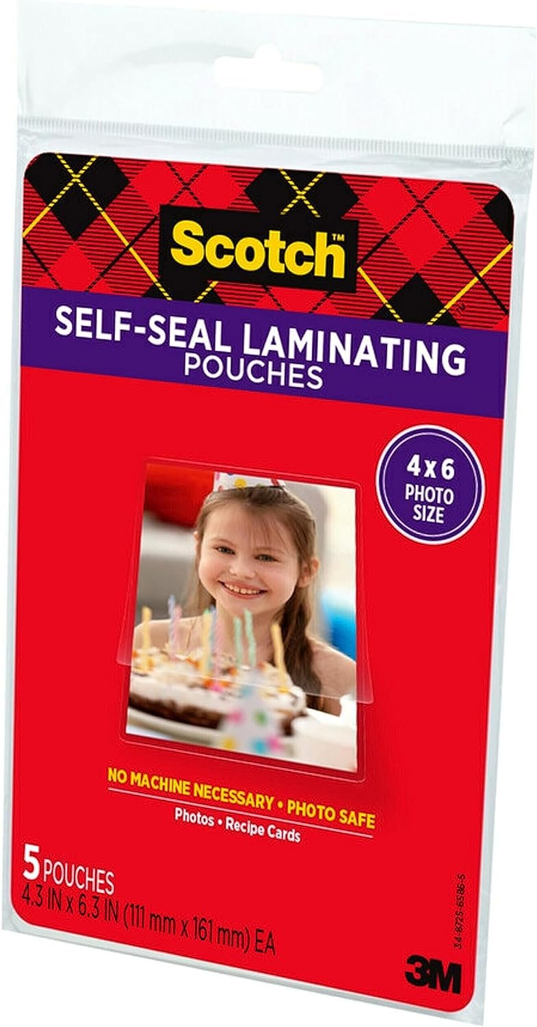 Scotch Self-Sealing Laminating Pouches, Gloss Finish, 5-Pouches (PL900G)