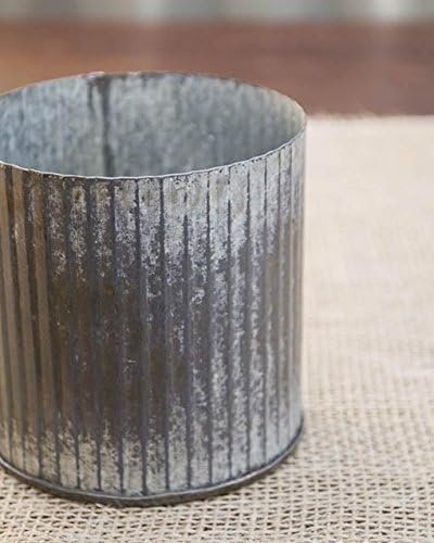 Rustic Tin Vase, Corrugated Sides, 3.25x3.25", Galvanized Metal, 6pk